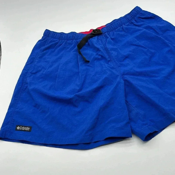 Vintage Columbia Belted Swim Trunks Mens Size L Blue & Red Shorts - Picture 3 of 10